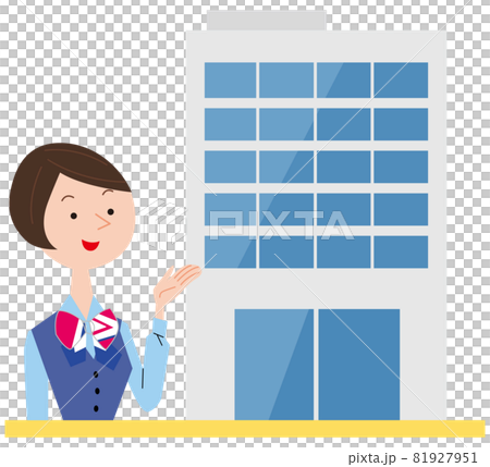 A receptionist woman in her 20s and an office building 81927951