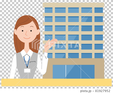 A receptionist woman in her 20s and an office building 81927952