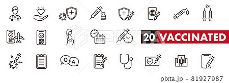 Set of Coronavirus and Vaccine line icons, covid19 Set of Coronavirus and Vaccine line icons, covid19 81927987