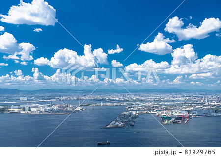 《大阪府》青い空と白い雲の大阪都市風景・夏空の大阪ベイエリア 《大阪府》青い空と白い雲の大阪都市風景・夏空の大阪ベイエリア 81929765
