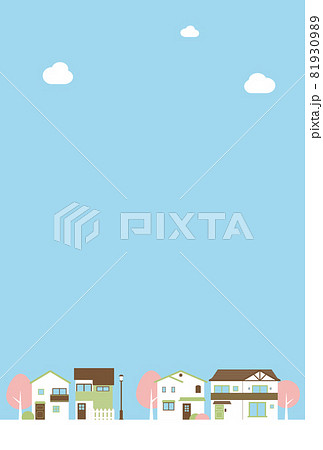 背景素材 街並み 春の住宅街のイラスト素材