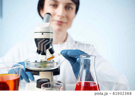 woman laboratory assistant microscope research diagnostics science work woman laboratory assistant microscope research diagnostics science work 81932368