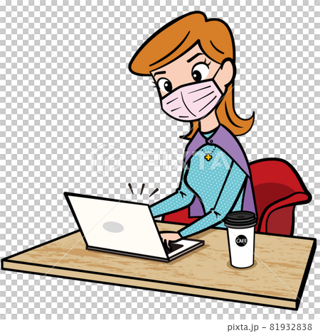 A woman working remotely at an American comics cafe A woman working remotely at an American comics cafe 81932838