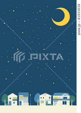 背景素材 街並み 夜の住宅街のイラスト素材