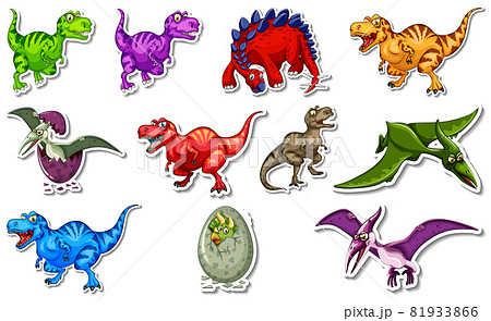 Sticker set with different types of dinosaurs cartoon characters Sticker set with different types of dinosaurs cartoon characters 81933866