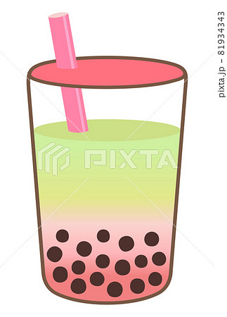 桜と抹茶のタピオカドリンクのイラストのイラスト素材