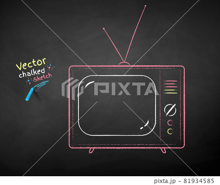 Vector color chalk drawn illustration of old TV Vector color chalk drawn illustration of old TV 81934585