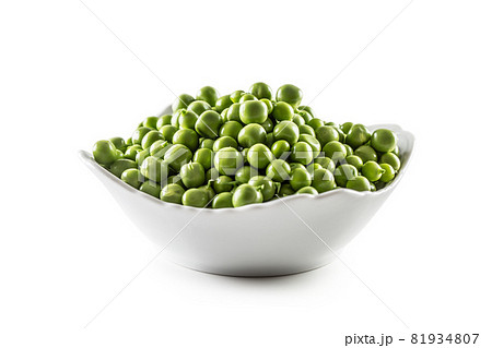 Fresh Green peas in white bowl isolated on white background Fresh Green peas in white bowl isolated on white background 81934807