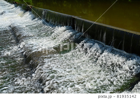 Sluice on the river. Beautiful outdoor nature with running water. Sluice on the river. Beautiful outdoor nature with running water. 81935142