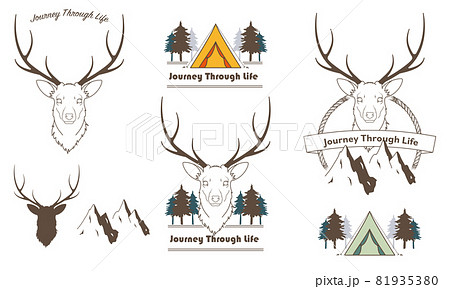 雄鹿のロゴマーク 茶色線 鹿着彩なし のイラスト素材