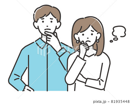 困った顔の若い家族のベクターイラスト素材／家族／子供／夫婦 81935448