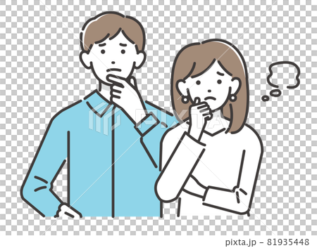 困った顔の若い家族のベクターイラスト素材／家族／子供／夫婦 81935448