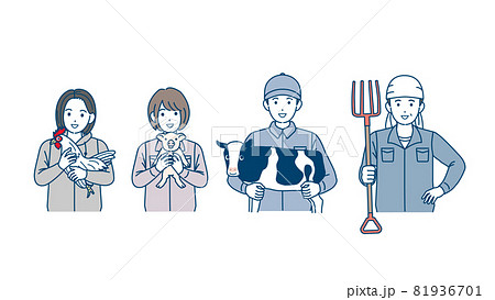 畜産農業 酪農家 養鶏 養豚 飼育員 男女 イラスト素材 畜産農業 酪農家 養鶏 養豚 飼育員 男女 イラスト素材 81936701