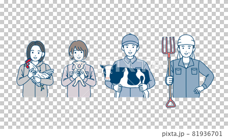 畜産農業 酪農家 養鶏 養豚 飼育員 男女 イラスト素材 畜産農業 酪農家 養鶏 養豚 飼育員 男女 イラスト素材 81936701