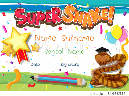Diploma or certificate template for school kids with super snake cartoon character 81938555