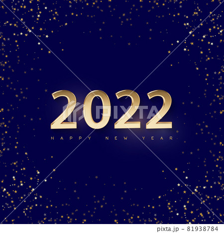 Minimal Christmas night blue shine and gold stars background with New Year 2022 greeting. illustrations for greeting cards, calendars and invitations. 81938784