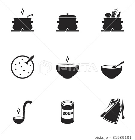 Preparation of soup, soup in a bowl. Set of icons 81939101