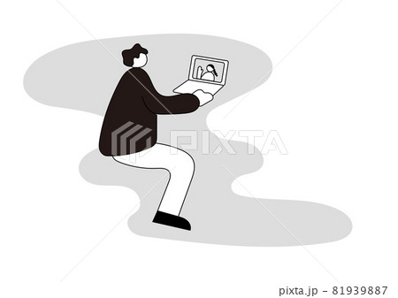 リモート通話をする男性のイラスト リモート通話をする男性のイラスト 81939887