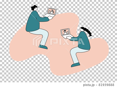 Illustration of men and women making remote calls 81939888