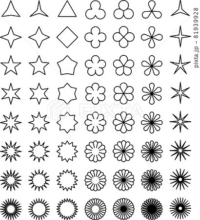 星形やお花の形バリエーションセット白黒のイラスト素材