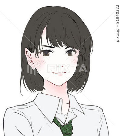 イラスト素材 ミディアムヘアの学生服の女性のイラスト素材