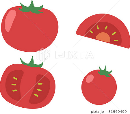 色々なトマトのイラスト かわいい シンプル 赤い 野菜 セットのイラスト素材