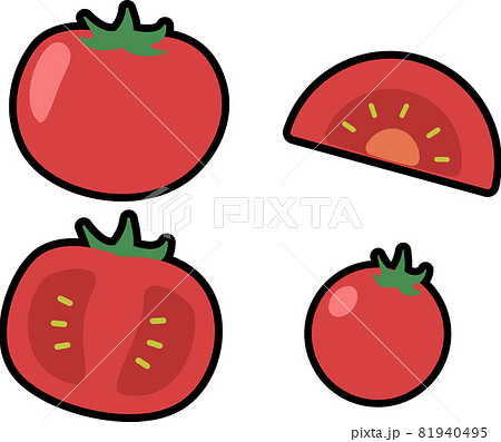 色々なトマトのイラスト かわいい シンプル 赤い 野菜 セットのイラスト素材 81940495 Pixta