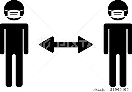 ソーシャルディスタンスのイラスト　マスク　シンプル　ピクトグラム　モノクロ 81940496
