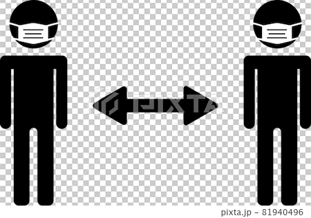 ソーシャルディスタンスのイラスト　マスク　シンプル　ピクトグラム　モノクロ 81940496