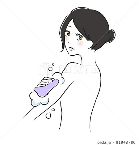 体を洗う女性のイラストのイラスト素材