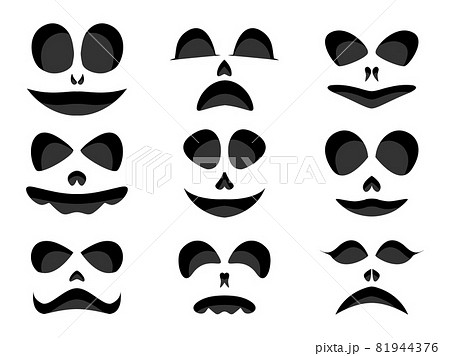Scary faces set isolated on white background. Halloween pumpkin faces. Ghost face collection. Design for posters, banners and promotional items. Vector illustration Scary faces set isolated on white background. Halloween pumpkin faces. Ghost face collection. Design for posters, banners and promotional items. Vector illustration 81944376