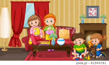 Scene with children cartoon character in the room 81944781