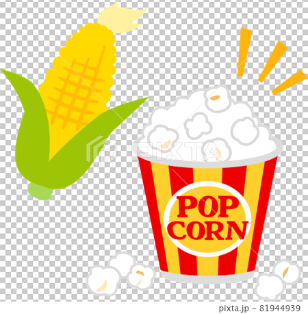 カップ入りのポップコーンとトウモロコシのイラスト素材