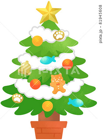 猫のクリスマスツリーのイラスト素材