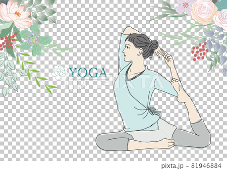 Young woman in yoga pose and flower frame 81946884