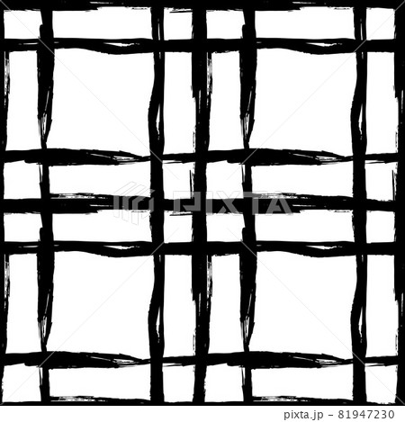 Vector Plaid Brush Seamless Pattern Grange Minimalist Check Geometric Design in Black Color. Modern Grung Collage Background for kids fabric and textile 81947230