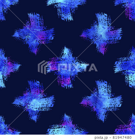 Watercolor Brush Cross Seamless Pattern Grange Geometric Design in Blue Color. Modern Grung Collage on Dark Blue BackgroundBackground Watercolor Brush Cross Seamless Pattern Grange Geometric Design in Blue Color. Modern Grung Collage on Dark Blue BackgroundBackground 81947480