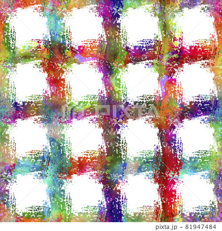 Watercolor Brush Plaid Seamless Pattern Grange Check Geometric Design in Rainbow Color. Modern Strokes Grung Collage Background for kids fabric and textile 81947484