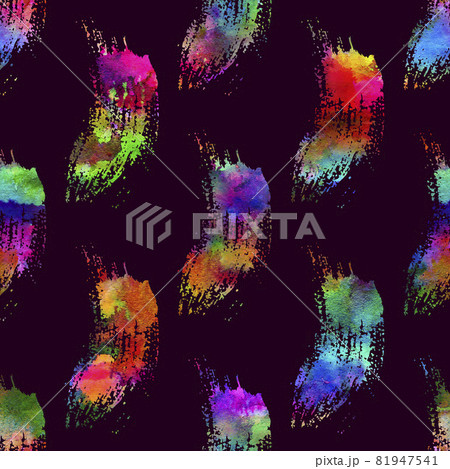 Watercolour Brush Stripes Seamless Pattern Grange Geometric Design in Rainbow Color. Watercolor Modern Strokes Grung Collage on Dark Violet Background 81947541