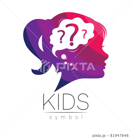 Modern logotype head with question inside brain . Logo sign of Psychology. Profile Human. Creative style. Symbol in vector. Design concept. Violet color isolated on white. Icon for web. 81947646