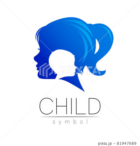Child Blue Vector Logotype vector Silhouette profile human head. Concept logo for people, children, autism, kids, therapy, clinic, education. 81947689
