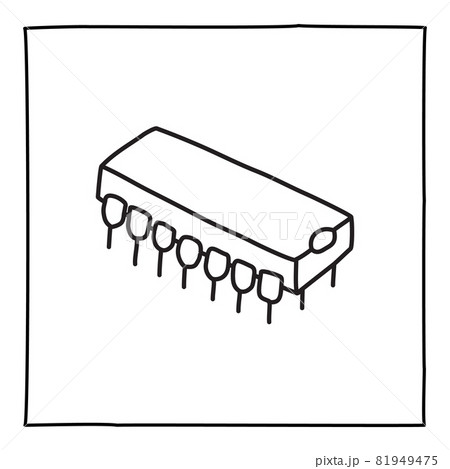Doodle chip package icon or logo, hand drawn with thin black line. 81949475