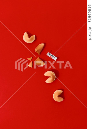 Creative composition for black friday shopping sale. Fortune cookies on red 81949616