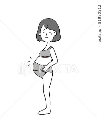 泣き顔の下着姿の妊婦　白黒イラスト 81950512