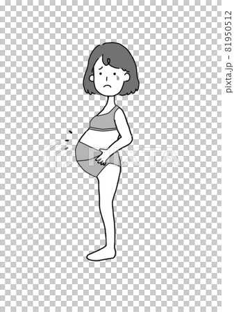 泣き顔の下着姿の妊婦　白黒イラスト 81950512