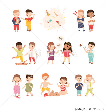 Offensive Kids Bullying and Abusing the Weak Agemate Teasing and Laughing at Them Vector Set 81953287