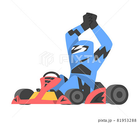 Kart Racing or Karting with Man Racer in Open Wheel Car Engaged in Motorsport Road Extreme Driving Vector Illustration Kart Racing or Karting with Man Racer in Open Wheel Car Engaged in Motorsport Road Extreme Driving Vector Illustration 81953288