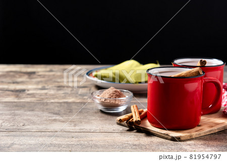 Traditional Mexican chocolate atole drink. Copy space 81954797