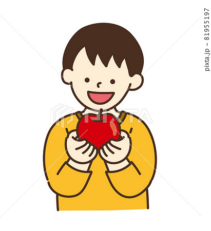収穫体験をする子どものイラスト りんごのイラスト素材
