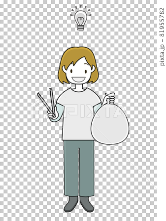 ゴミ拾いのボランティアをする女の子（ゴミ削減のアイディア等のひらめきをイメージ） 81955782